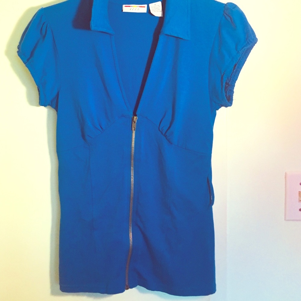 Sexy Royal Blue Vintage Style Zipper Blousse